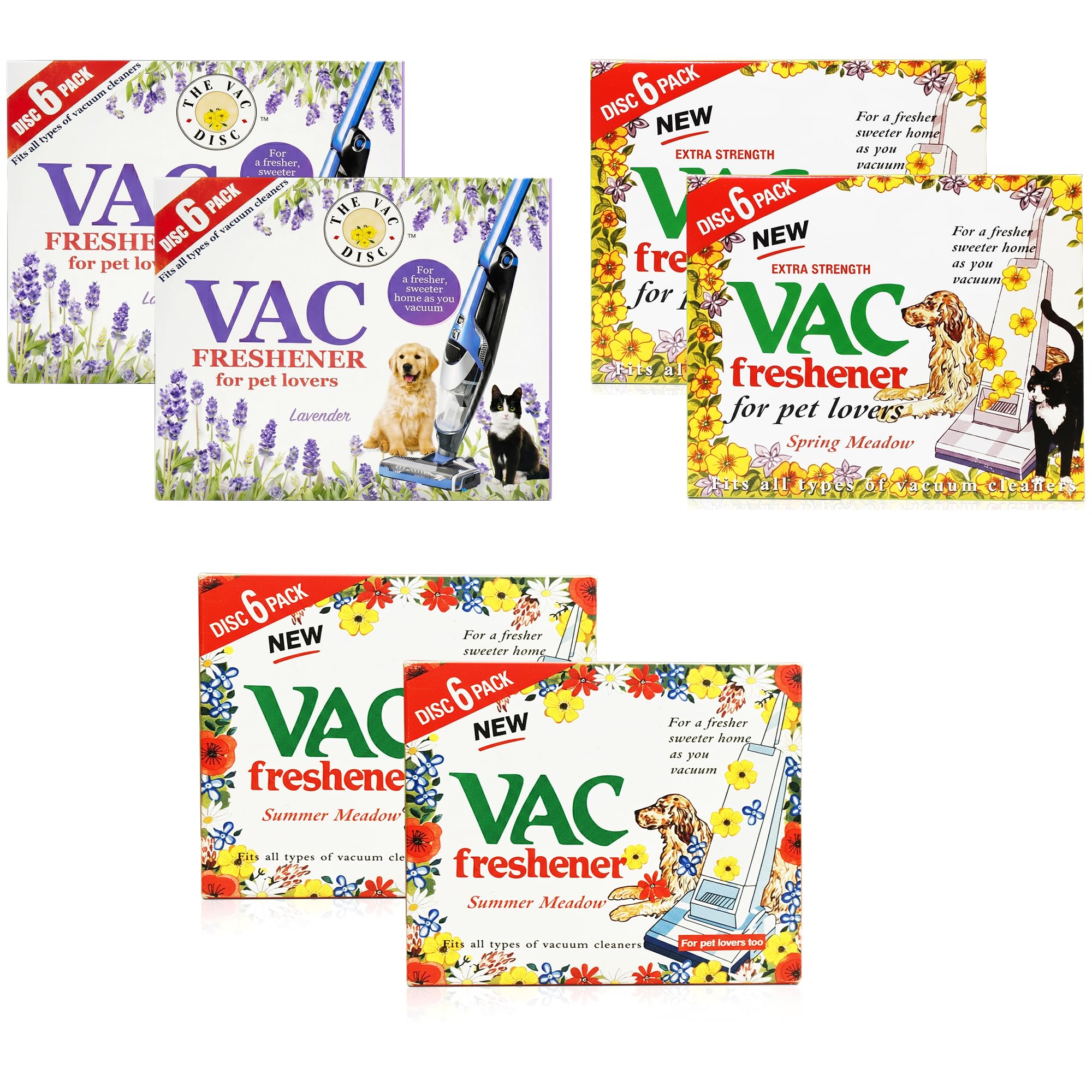 VR ANGEL Vacuum Cleaner Freshener Discs for Hoovers Scent Options Odour Eliminating Hoover Freshener Fits All Vacuum Cleaners (Each 2 x Lavender + Summer + Spring Meadow, 6 Pack)