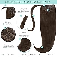 Vista 7 de Extensión de cola de caballo de cabello humano marrón oscuro, extensiones de cola de caballo larga sedosa recta #2A color marrón claro, 22 pulgadas