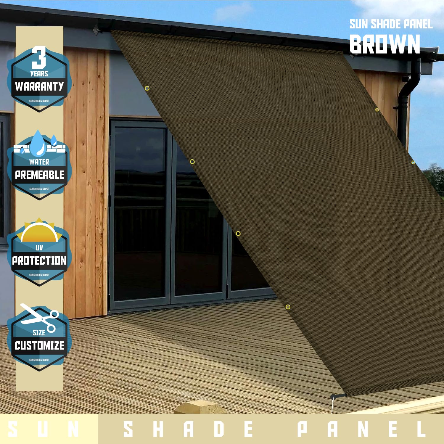 TANG 16'x7' Brown Outdoor Deck Door Window Sun Shade Sail Screen Panel Shade Cover for Pergola Patio Backyard with Grommets and Rods