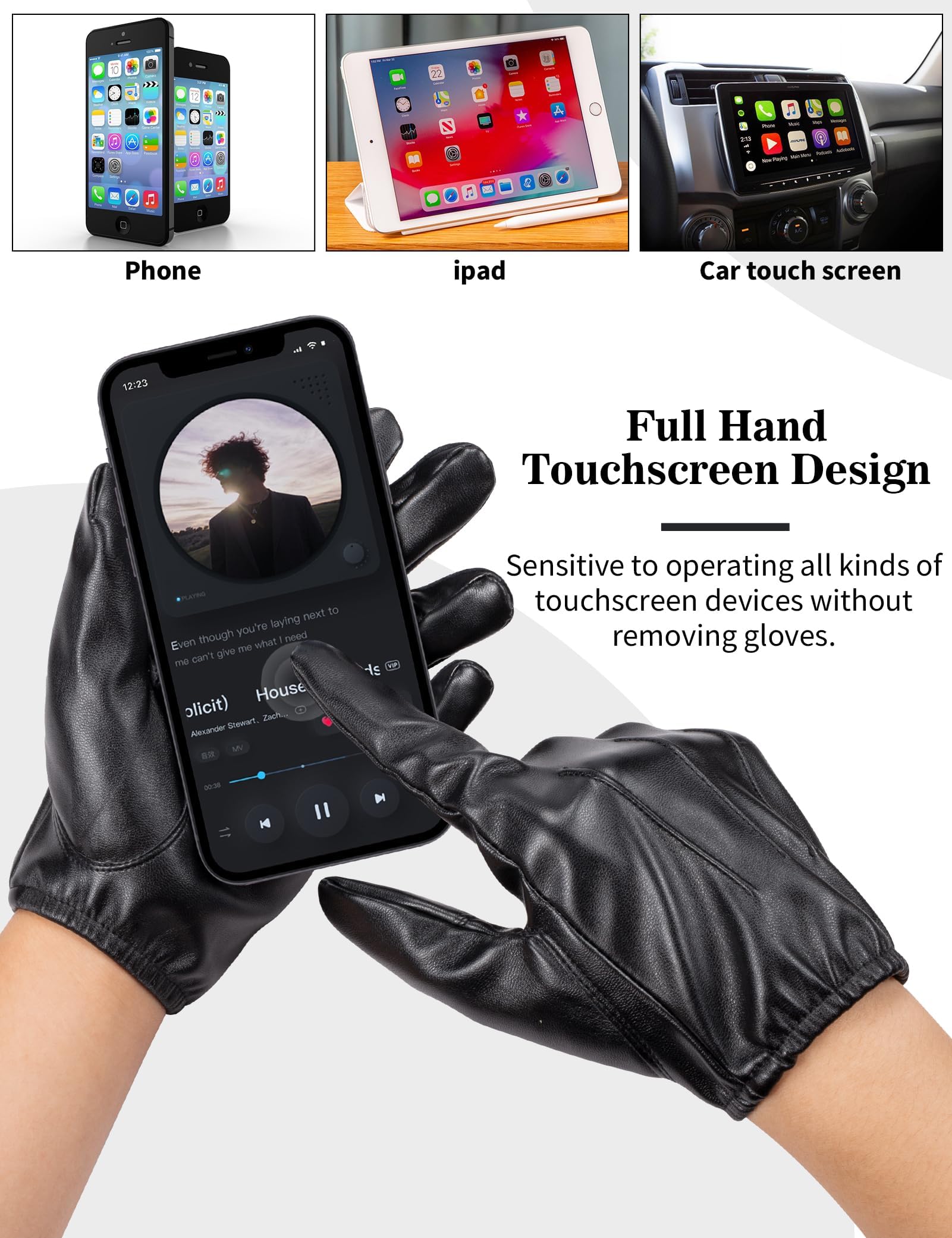 MELLIEX Lederhandschuhe Herren, Faux Leder Handschuhe Dünne Ungefüttert Winddicht Touchscreen Lederhandschuhe