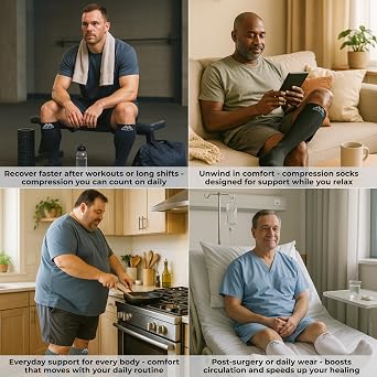Mojo Men's Compression Socks 20-30 mmHg, Knee High Medical Support for Circulation, Varicose Veins, Travel, M809M