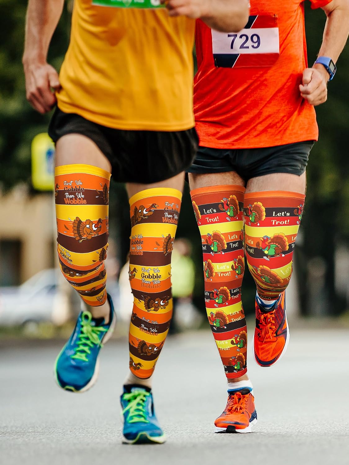 6 Pair Thanksgiving Turkey Trot Gear Sports Compression UV Turkey Trot Long Leg Sleeves for Running Unisex Sports Funny Holiday Accessories