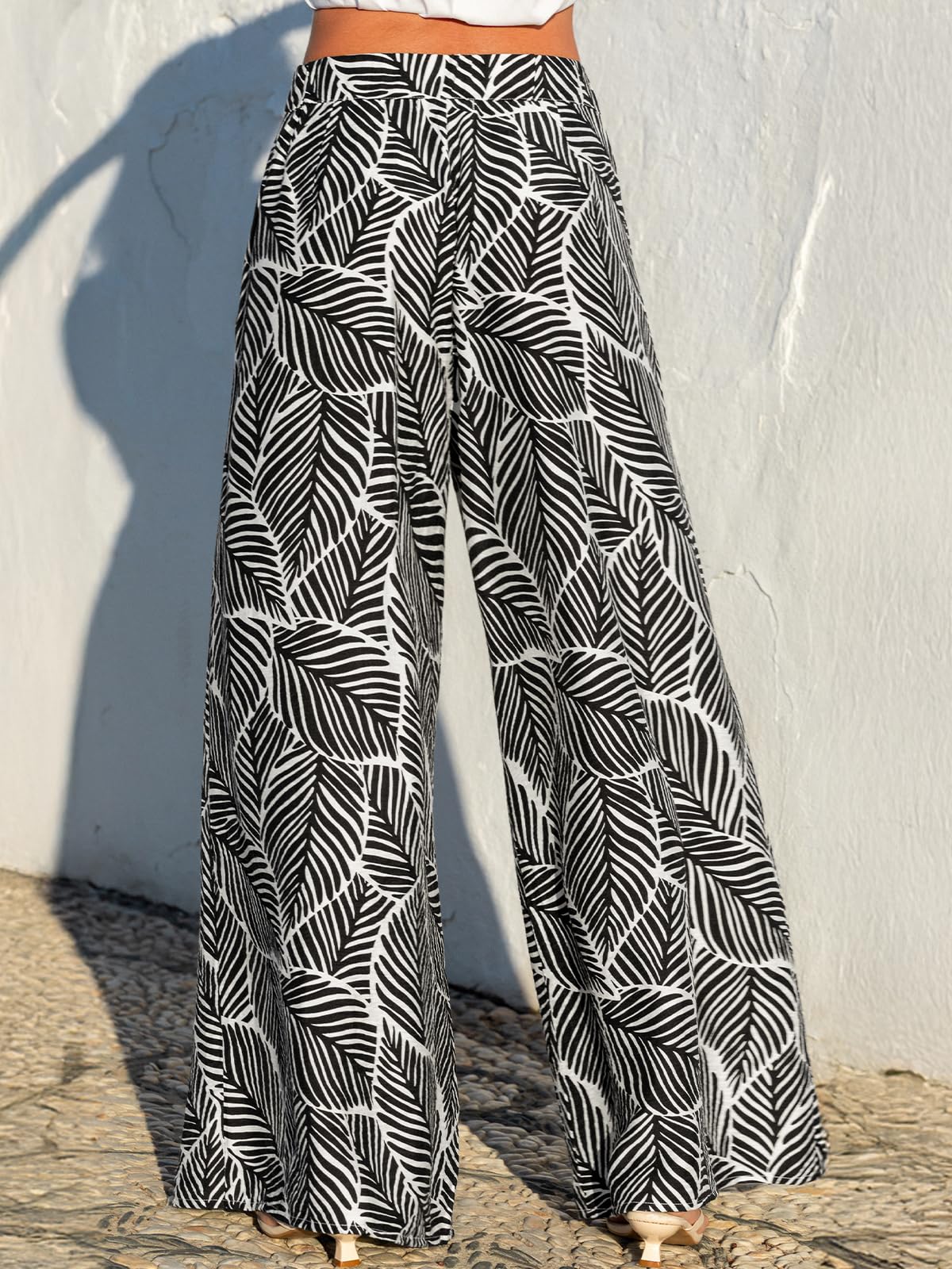 CUPSHE Pantaloni estivi da donna a gamba larga, pantaloni in tessuto Boho Palazzo, stampa tropicale a vita alta, pantaloni da spiaggia leggeri