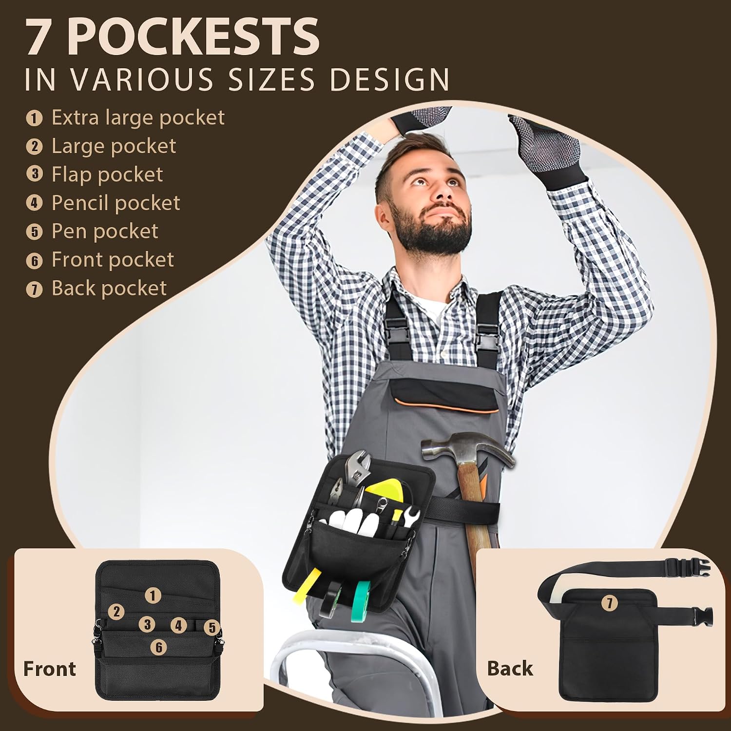 Likesing Server Apron, Serving Apron with Pockets for Waitress, Waiter Waist Tool Pouch Bag with 59'' Adjustable Belt