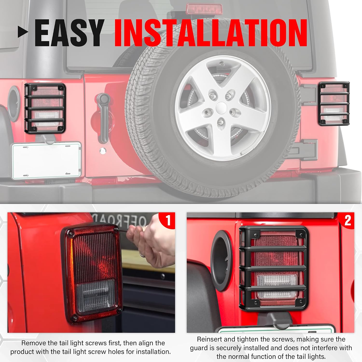 Wrangler JK Tail Light Guard Cover Compatible with 2007-2018 Jeep Wrangler JK JKU Unlimited 2/4 Doors Rear Tail Lamp Protector, Black (2PCS)