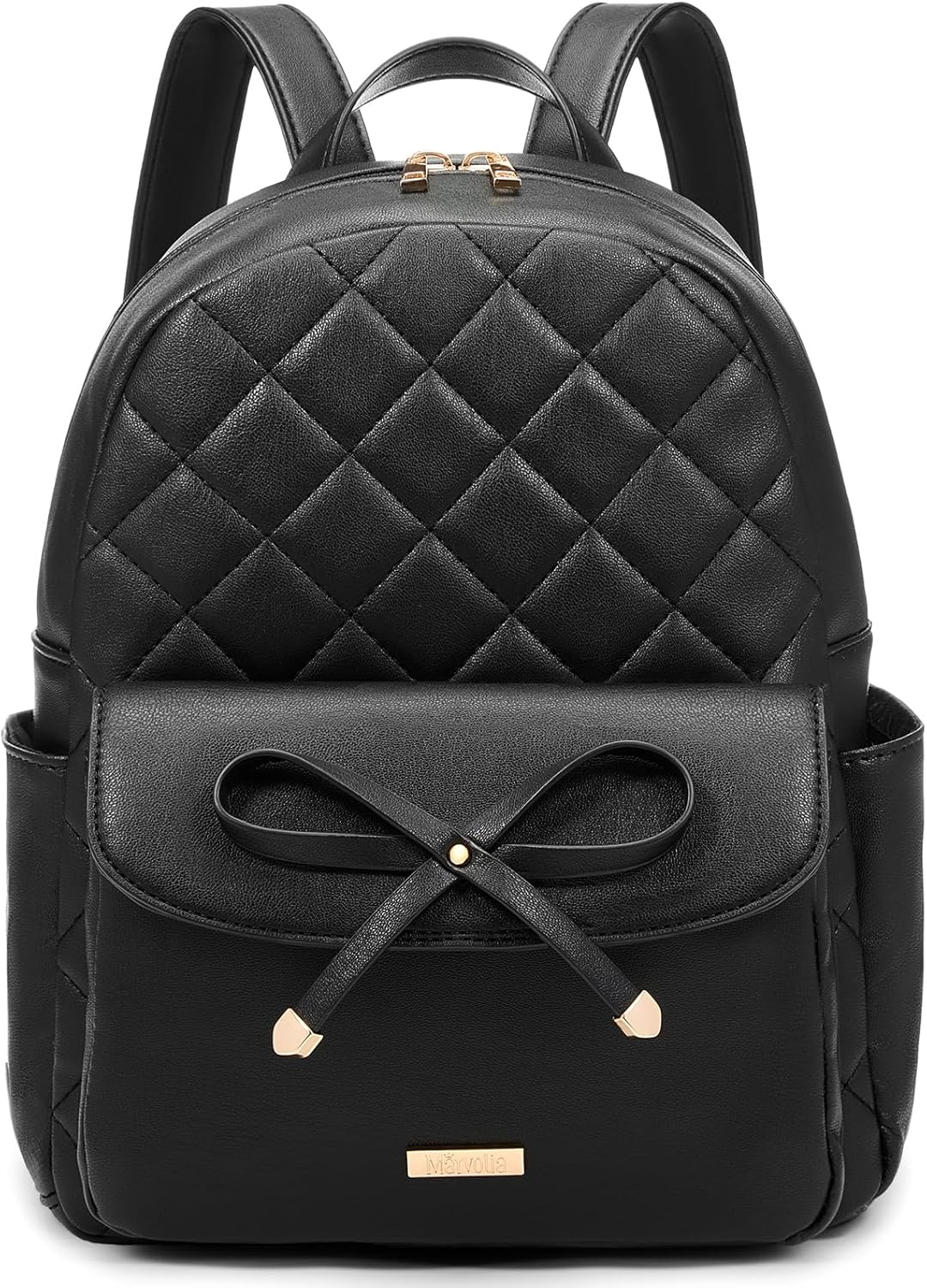 Marvolia Mini Backpack for Women and Girls - Leather Backpack with Cute Bowknot Quilted Small Backpacks for Shopping Travel School - Black