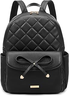 Marvolia Mini Backpack for Women and Girls - Leather Backpack with Cute Bowknot Quilted Small Backpacks for Shopping Travel School - Black