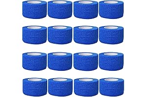 Self Adhesive Blue Bandage Wrap: 16 Pack of 1 Inch by 5 Yard Cohesive Bandages