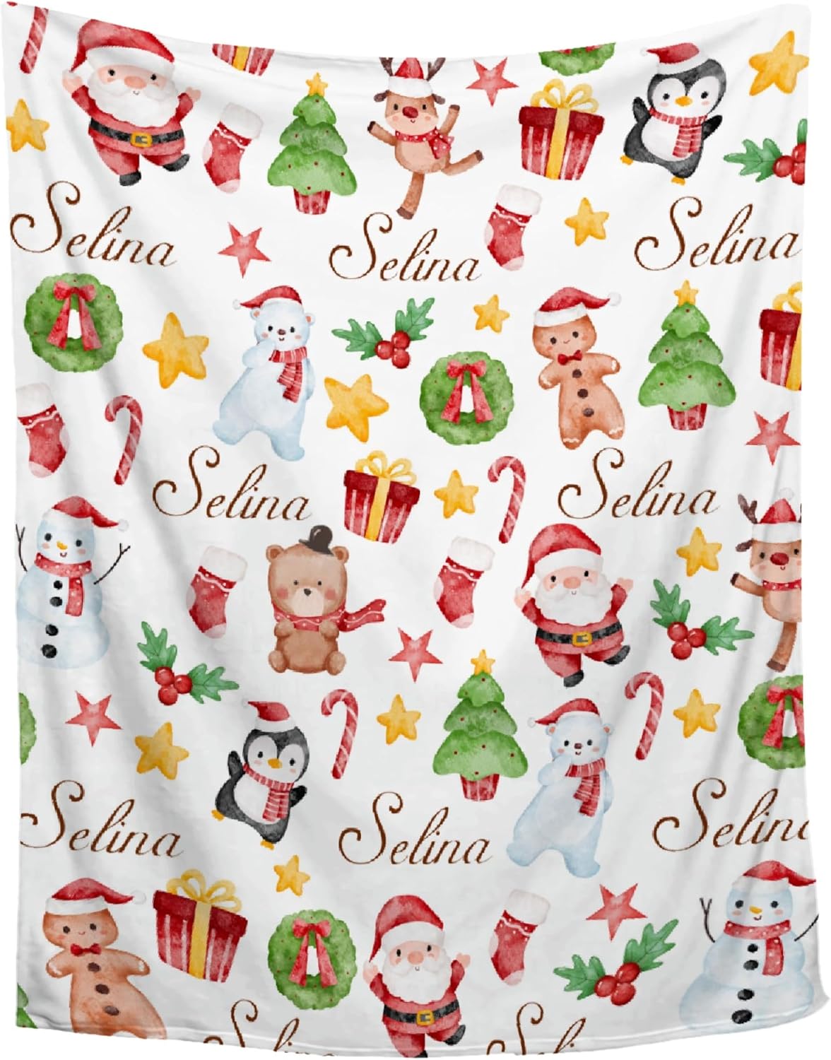 Personalized Christmas Baby Blanket for Girls Boys Snowman Santa Claus Custom