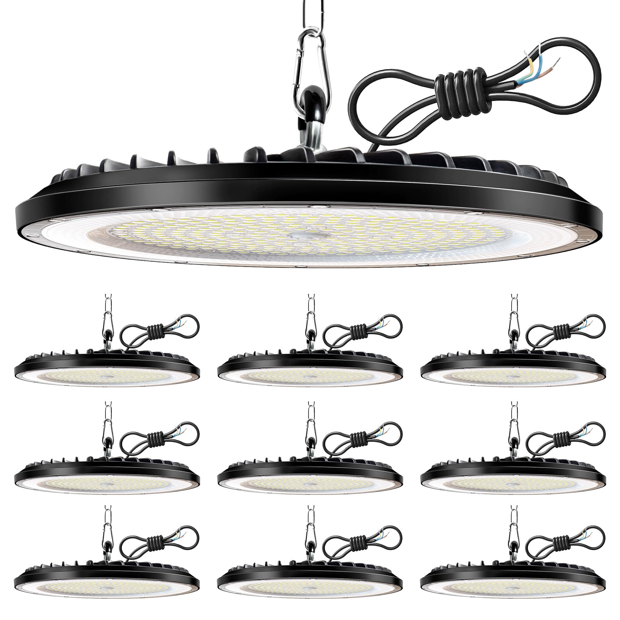 10 Pack Faretto LED UFO 150W, 22500LM 6000K Lampada Officina Super Luminose Bianco Freddo, IP65 Impermeabile Industriale Faretto, Lampada LED per Garage, Magazzini, Fabbrica, Stadio Coperto