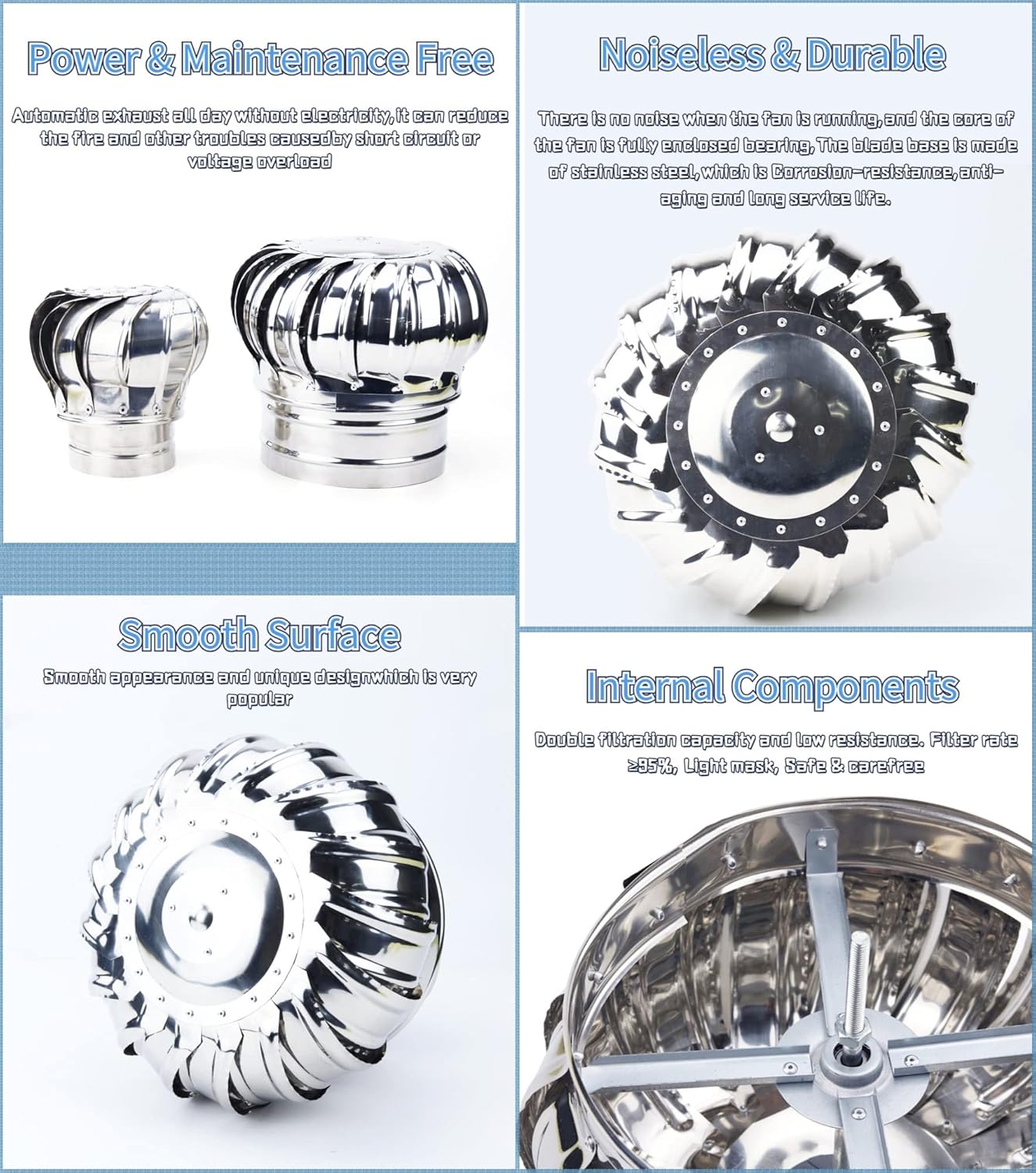 Round Chimney Cap 4 6 8 10 12 Inch for Outside, Spinner Stainless Steel Fireplace Chimney Cover, Rotating Top Chimney Flue Cowl Pipe Vent Cover