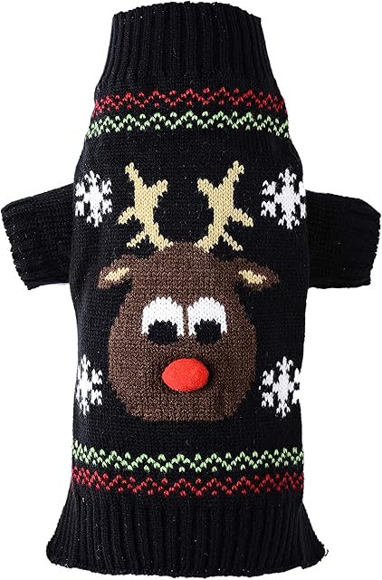 PETCARE Pet Dog Sweater Pet Clothes Puppy Cat Winter Warm Clothes Turtleneck Christmas Reindeer Knitting Pattern Knitwear Costume, for Small Medium Larges Dogs, [Black, XS]