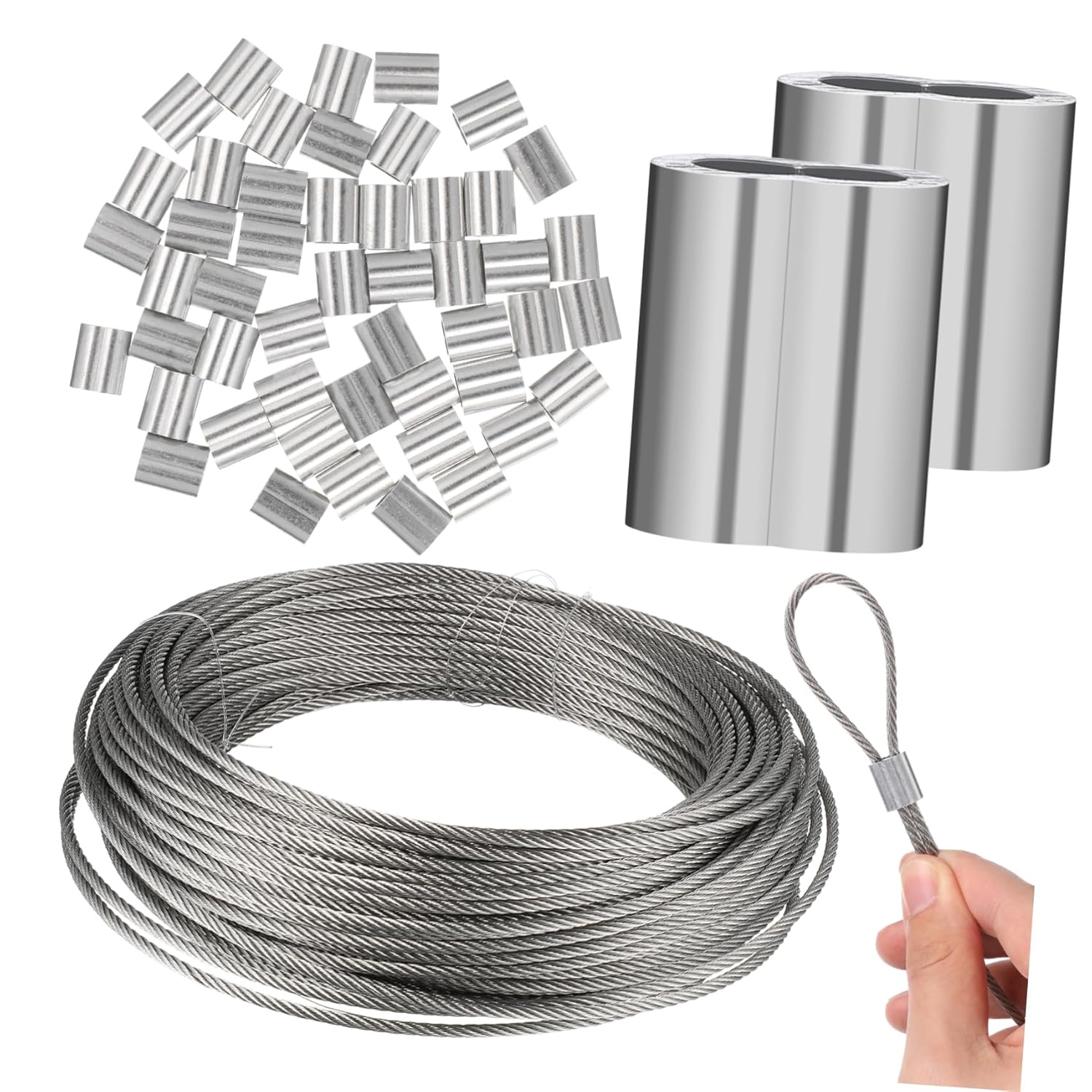 1roll Stainless Steel Wire Rope Garden Wire for Crafts Plants Hanging Includes Sleeves Strong Load-Bearing Capacity