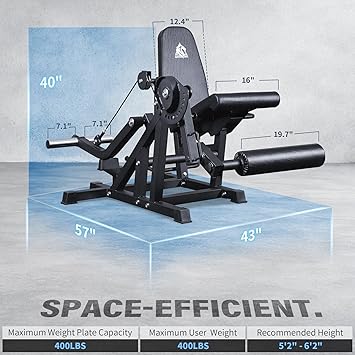 LIONSCOOL Leg Extension and Curl Machine V4.0, 800lbs Capacity Adjustable Seated Leg Extension, Lying Leg Curl Bench, Cable Operated 2 Plate Loadable Lower Body Exercise Equipment for Home Gym