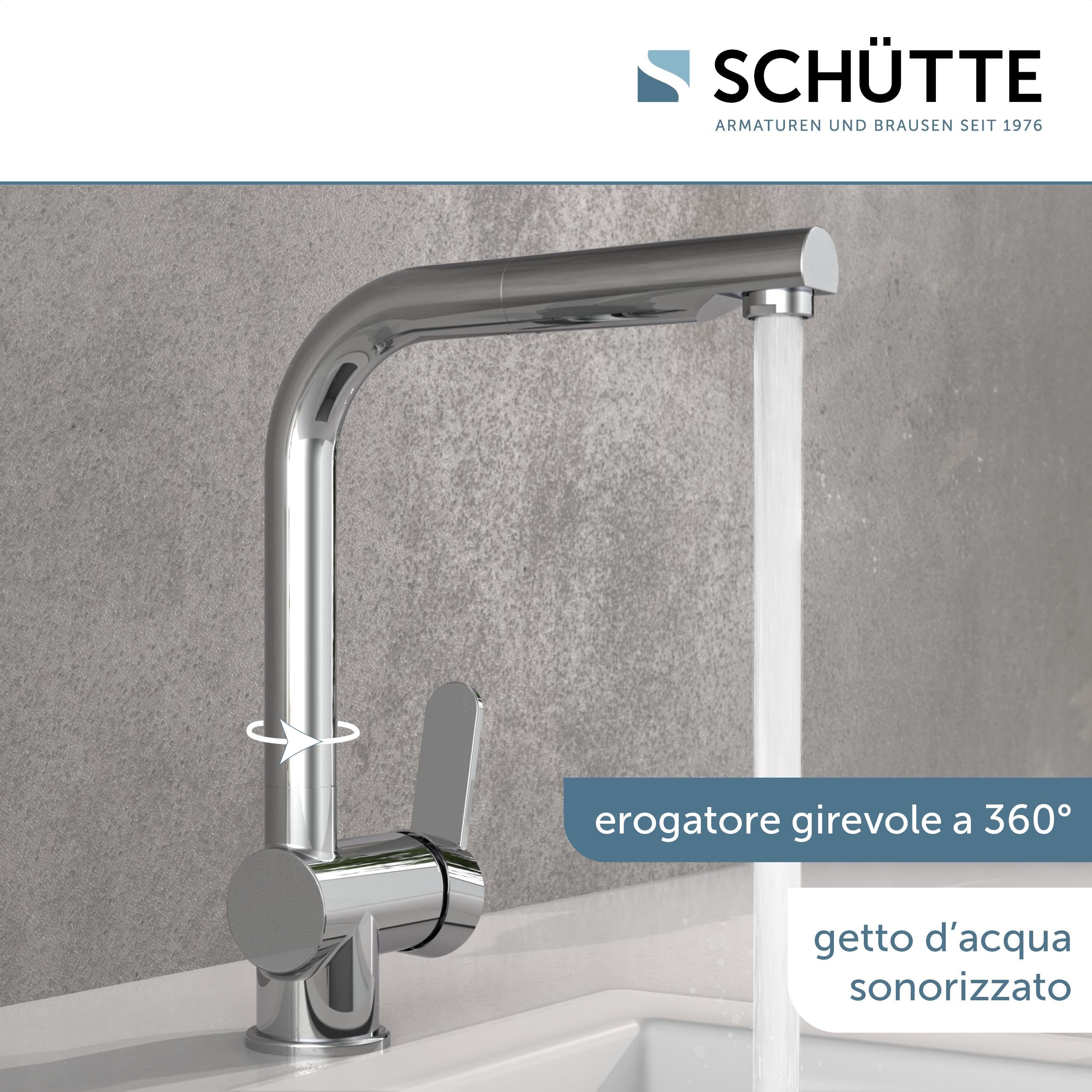 SCHÜTTE 79700 Rubinetto da cucina London con doccetta estraibile, rubinetto da cucina orientabile a 360 gradi, miscelatore monocomando, miscelatore per lavello in cromo