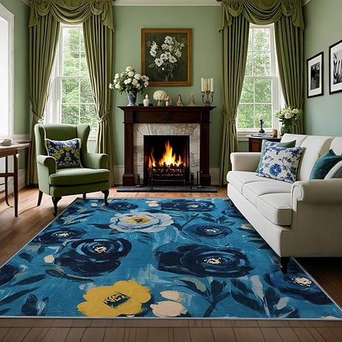 Miniatura 21 de Alfombra abstracta 5 x 7 para sala de estar, comedor, oficina, dormitorio, verde salvia Abstracto Verde Salvia,Abstracto Verde Rojo,Camelia azul