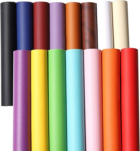 Picheng Juego de 15 hojas de piel sintética sintética maciza de 8.2 x 11.8 pulgadas, hojas de tela de cuero suave adecuadas para hacer lazos, aretes