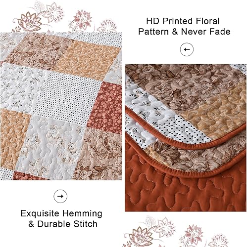 Miniatura 5 de Menghomeus Juego de edredón de terracota, tamaño Queen, colcha de retazos bohemios, floral, reversible, para todas las estaciones, juego de ropa de