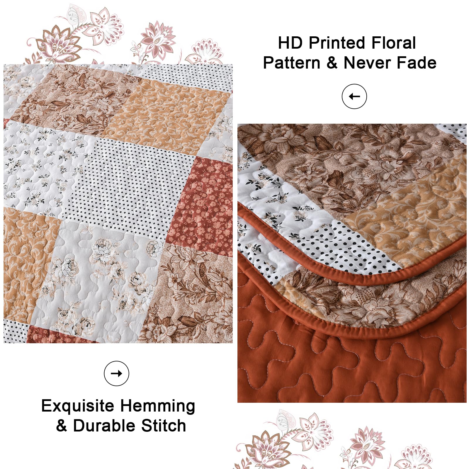 Amazon.com: MenghomeusTerracotta Quilt Set Queen Boho Patchwork 