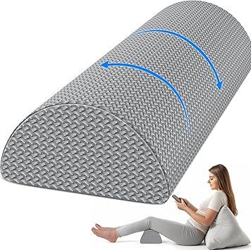 TranquilRelax Knee Pillow for Back Sleeping Memory Foam Half Moon Bolster Pillow for Legs, Under Knee Support, Ankle & Foot Comfort Orthopedic Pillow for Side Sleepers Grey, 22" x 8.7" x 5.3"
