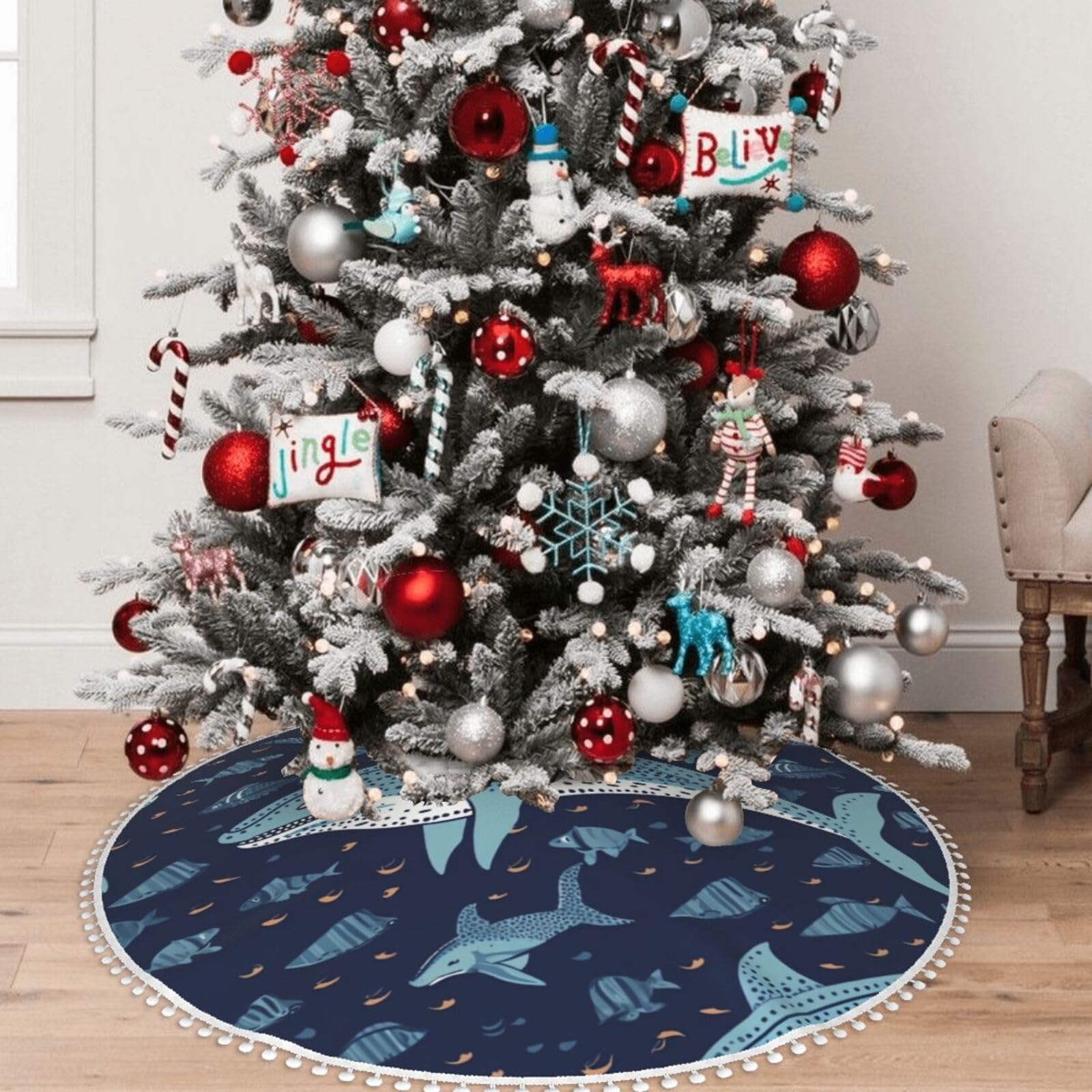 Jupe de sapin de Noël rustique de 122 cm, l'accessoire idéal pour accueillir vos cadeaux