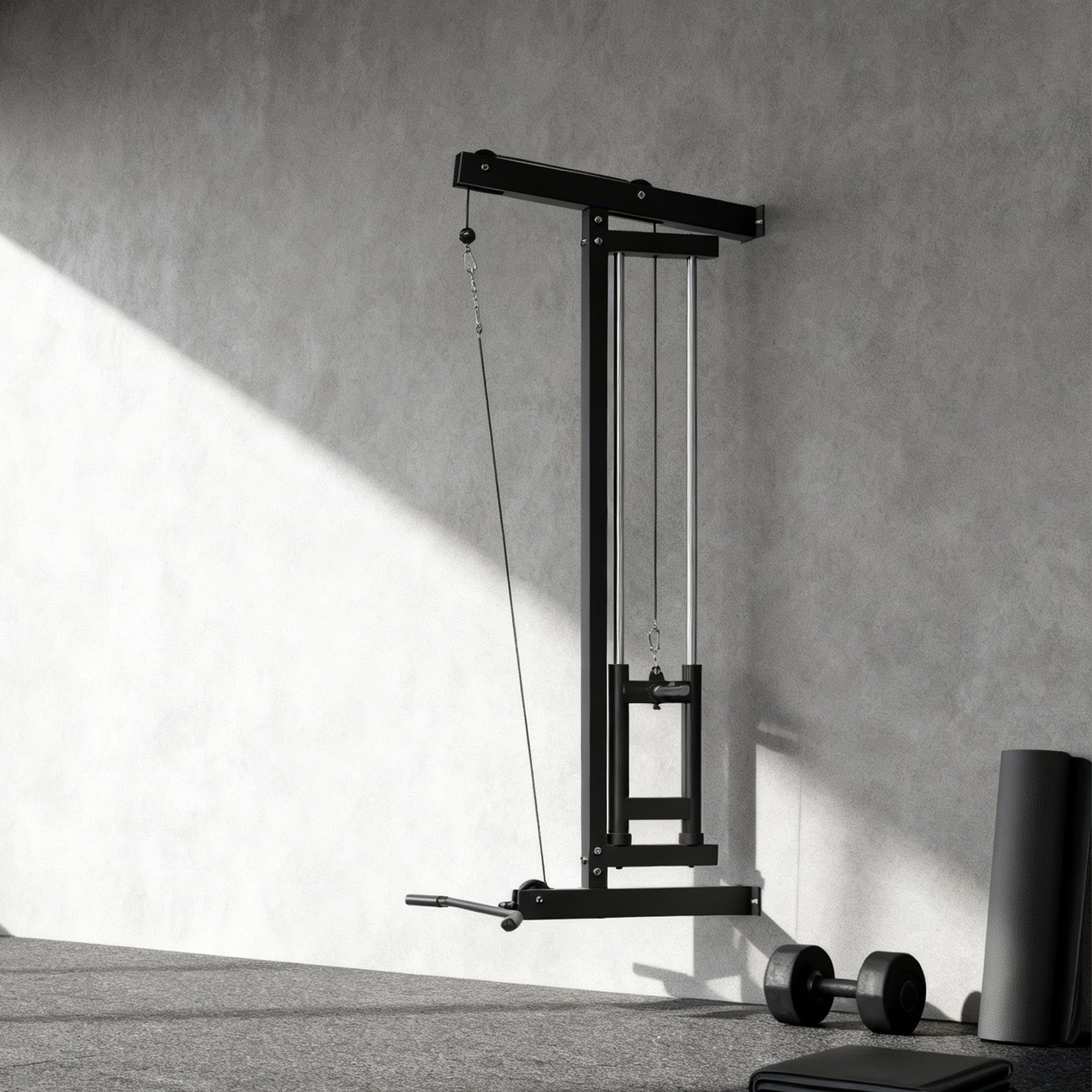 SPORTNOW Appareil de musculation mural, station de traction, station de musculation multifonction, poulie haute et basse, 2 poulies, barre de traction entraînement domicile, fitness, gym, maison, noir