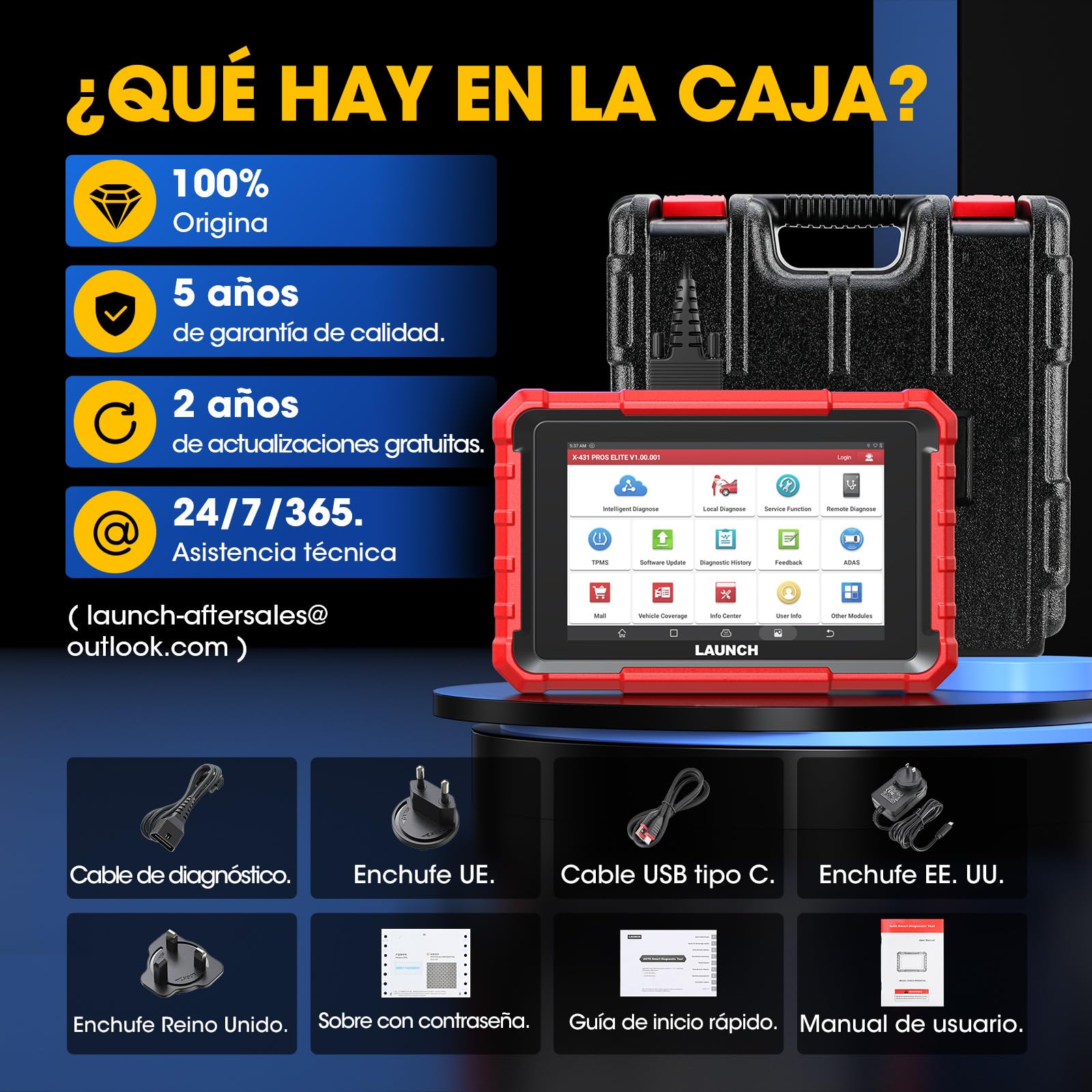 Launch X431 Pros Elite OBD2 Diagnosis Coche Multimarca, Codificación ECU, Sistema Completo Bidireccional Scan Tool, Soporte 45+ Servicios, CANFD&DoIP, Función Guía, 2 Años de Actualización Gratuita