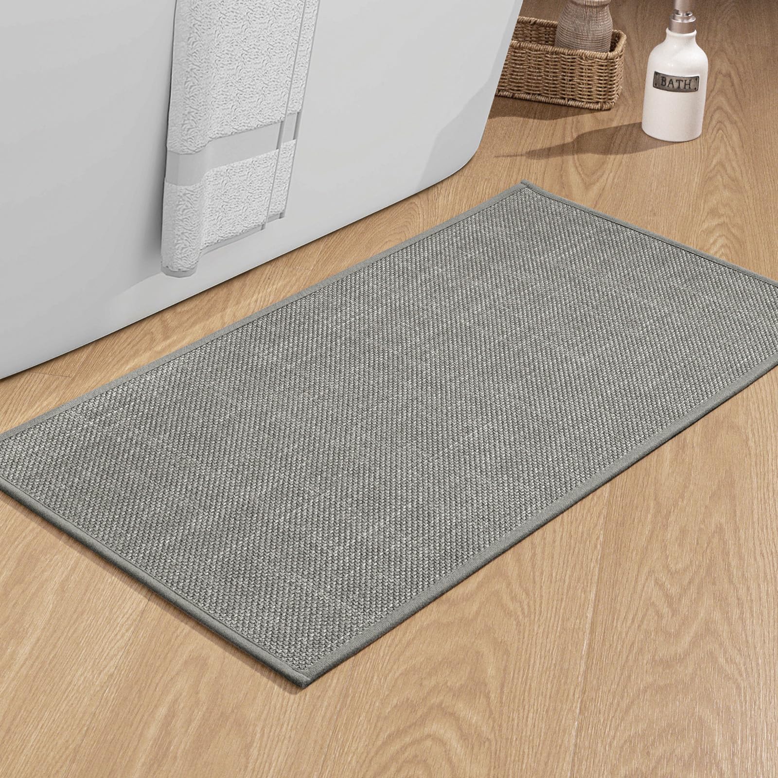 chakme Badezimmerteppich 60 x 120cm rutschfeste Badematte mit Gummi Rückseite Badteppich rutschfest waschbar Badvorleger Bad Teppich Badezimmer Duschvorleger Grau