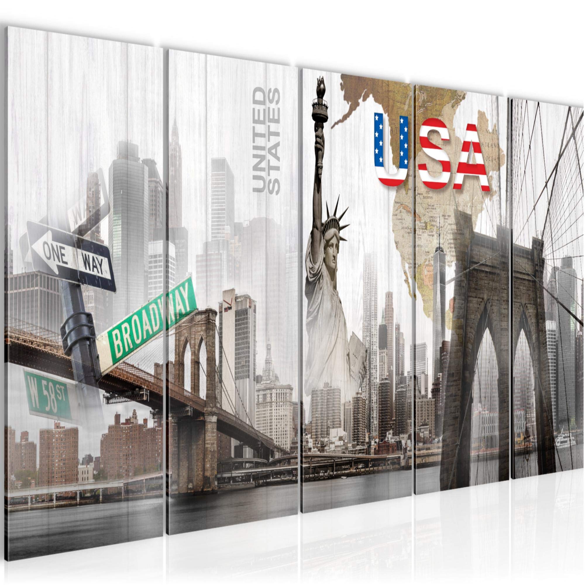 Runa Art Wandbild XXL New York Wohnzimmer Büro 200 x 80 cm Bunt 5 Teilig - Made in Germany - 034755a