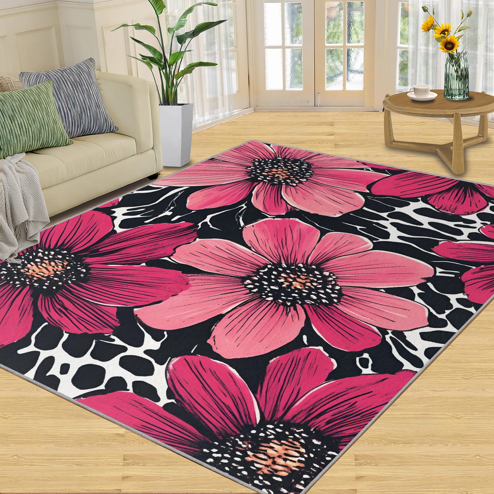 Tapis de salon rouge floral pour chambre chaleureuse