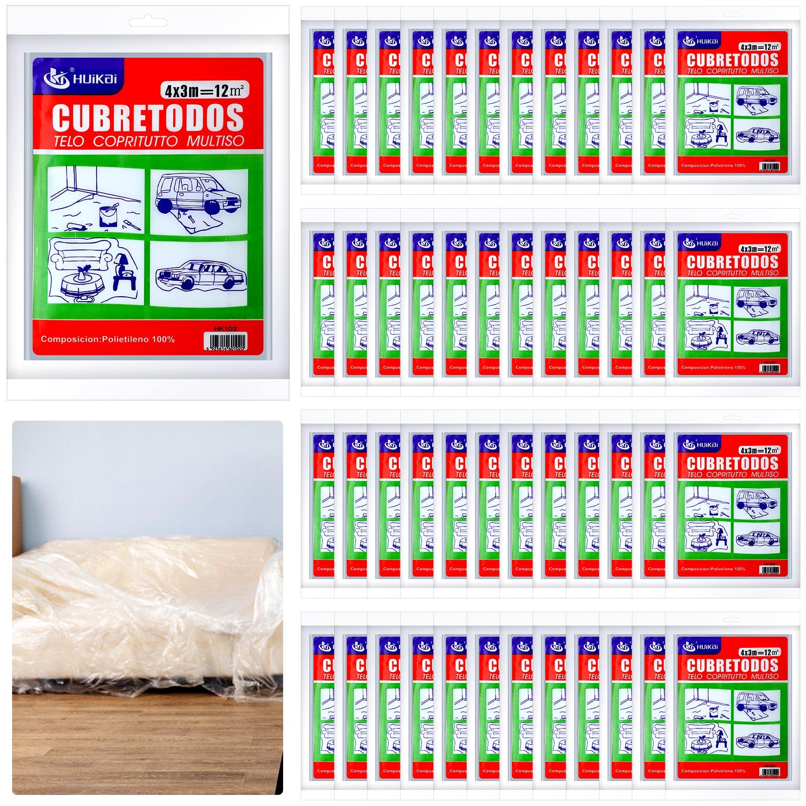 50 Pcs Clear Plastic Drop Cloth 13 x 10 Feet Plastic Sheeting Disposable Plastic Tarp Waterproof Plastic Cover for Painting Dustproof Plastic Furniture Cover Wall Protection Film Clear Cloth for Couch