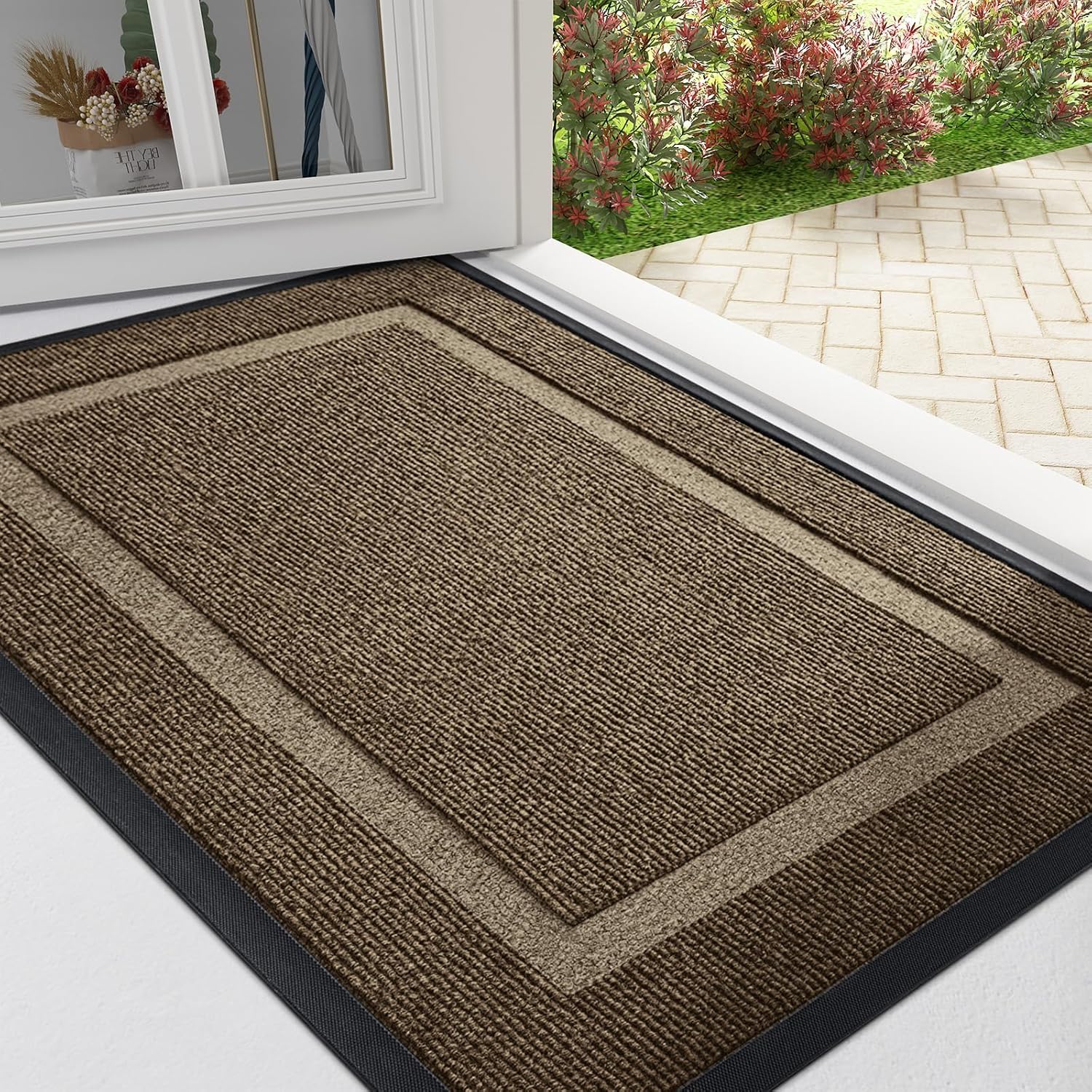 OLANLY Front Door Mat Indoor Outdoor Entrance, Waterproof All-Season, All-Weather Doormat, Sturdy Natural Rubber, Fade Resistant, Low Profile, Easy Clean Patio Porch Entryway Mat 59x35, Brown 59" x 35" Brown