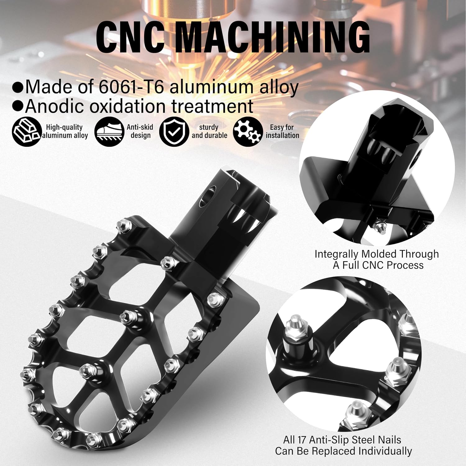 Dirt Bike Foot Pegs, CNC Anti-Slip Foot Pedals For 50cc 70cc 80cc 90cc-125cc XR50 XR70 XR110 CRF50 CRF70 CRF110 SSR CT200U KAYO SDG Apollo RFZ Pit Bike Mini Bike Foot Pegs Footrest (Black)