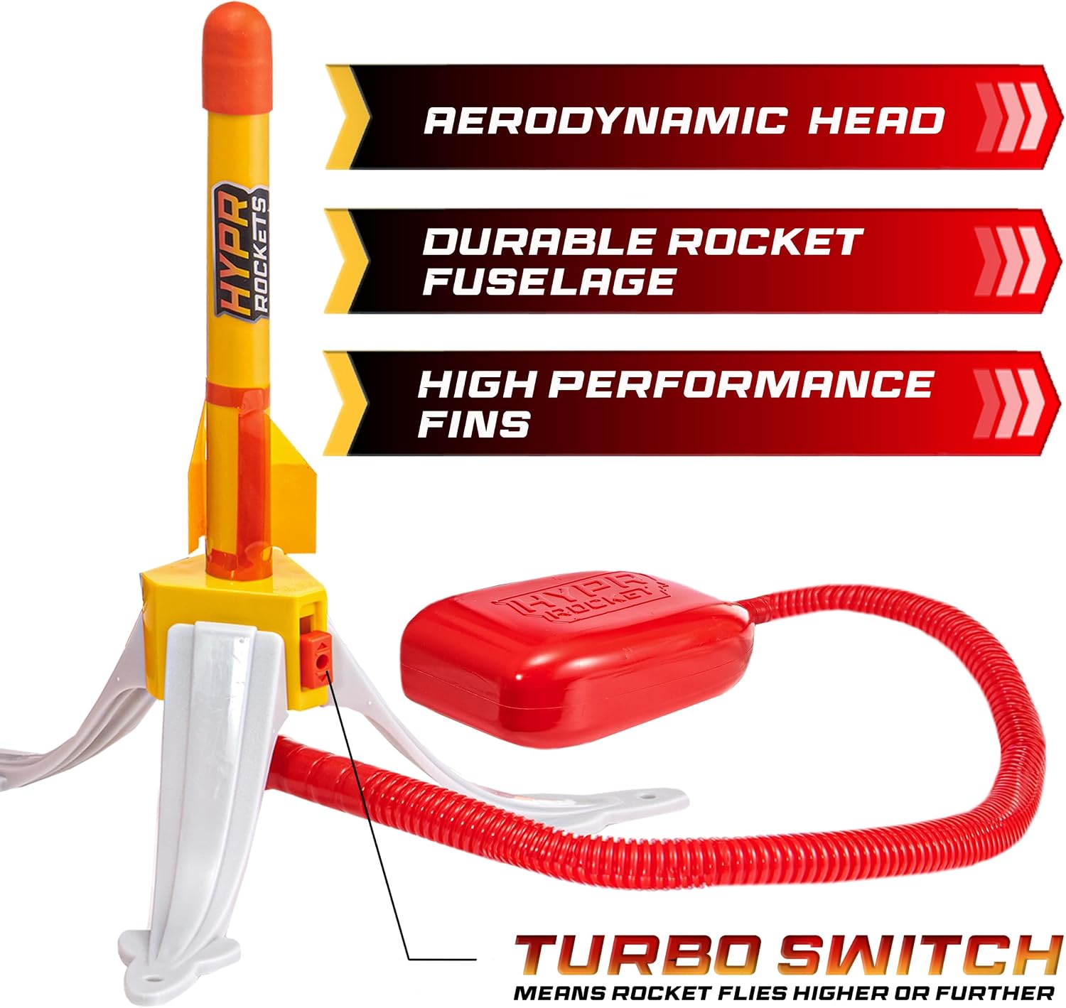 Hypr Rocket Launcher for Kids - Patented Designed Launcher Reach up to 500 Feet with Turbo Mode, 3 Rockets Included, Connectable Launcher for Multi Player Fun, Easy Set Up, Durable, Kids Outdoor Toys