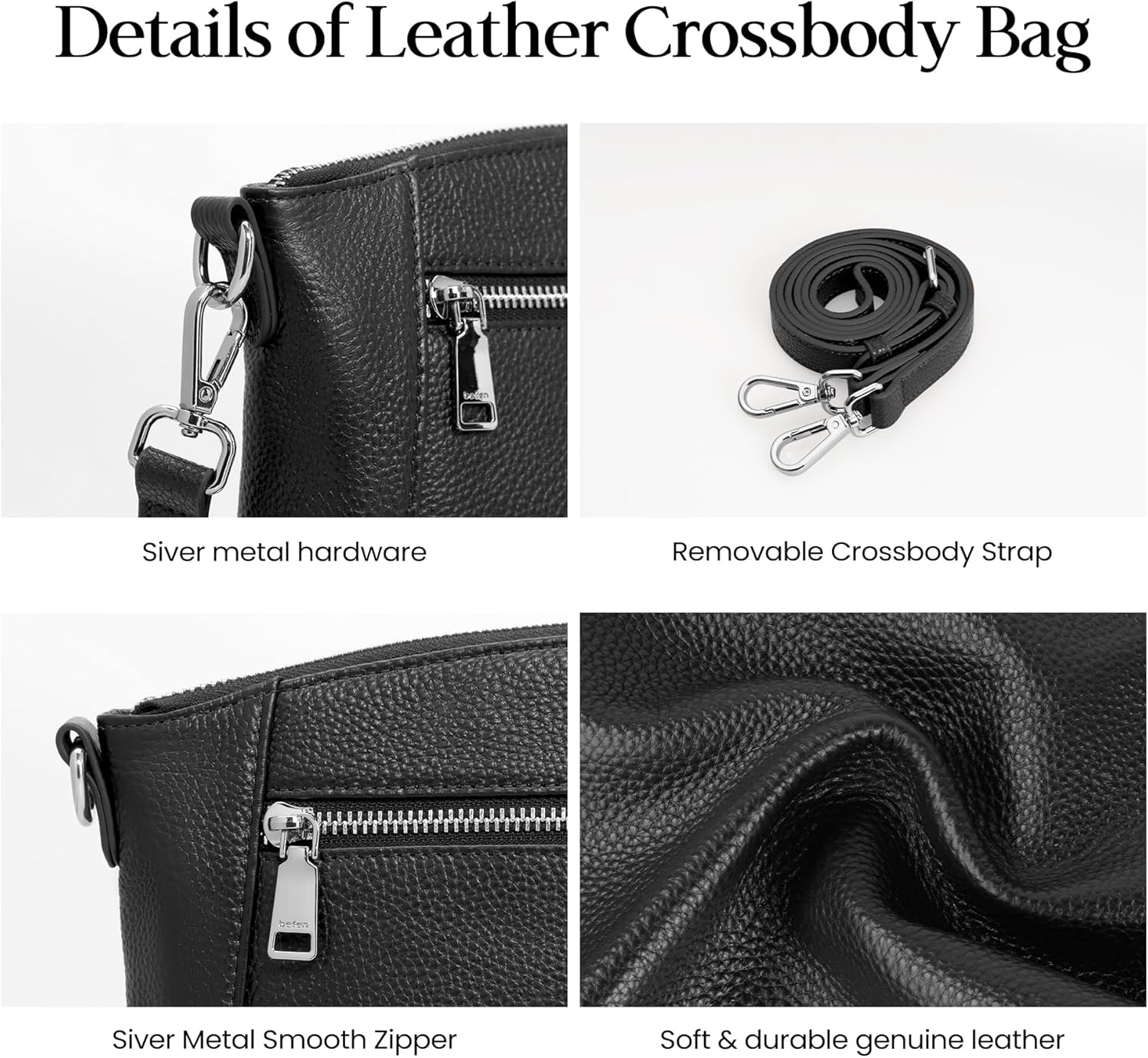 befen Genuine Leather Small Crossbody Bags for Women Anti-Theft Cross Body Purse Handbags with RFID Blocking Card Slots - Image 6