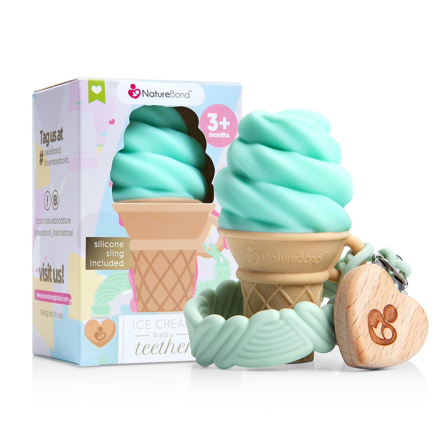 Naturebond BPA Free Ice Cream Teethers for Babies 0-6 Months, 6-12 Months, Must Have for Baby Teething Relief, Silicone Baby Toys, Free Silicone Sling Pacifier Holder Clip