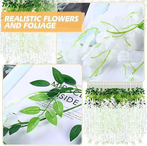 Miniatura 3 de Riceshoot 240 guirnaldas de flores artificiales colgantes de glicina artificial de 43.3 pulgadas3.6 pies de seda falsas de glicina de vid de ratán,