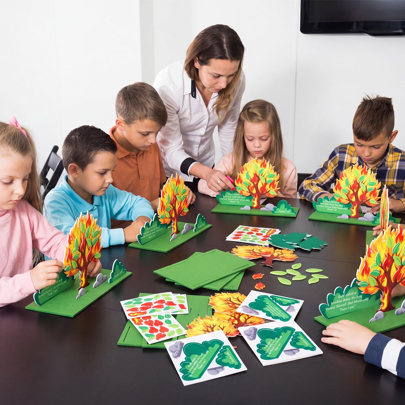 Soulchen Lot de 24 buissons brûlants 3D pour enfants, kit d'artisanat en feutre VBS religieux bébé Moïse Crafts Exode 3 : 4 buissons de bricolage pour l'école du dimanche, la maison, l'église, la