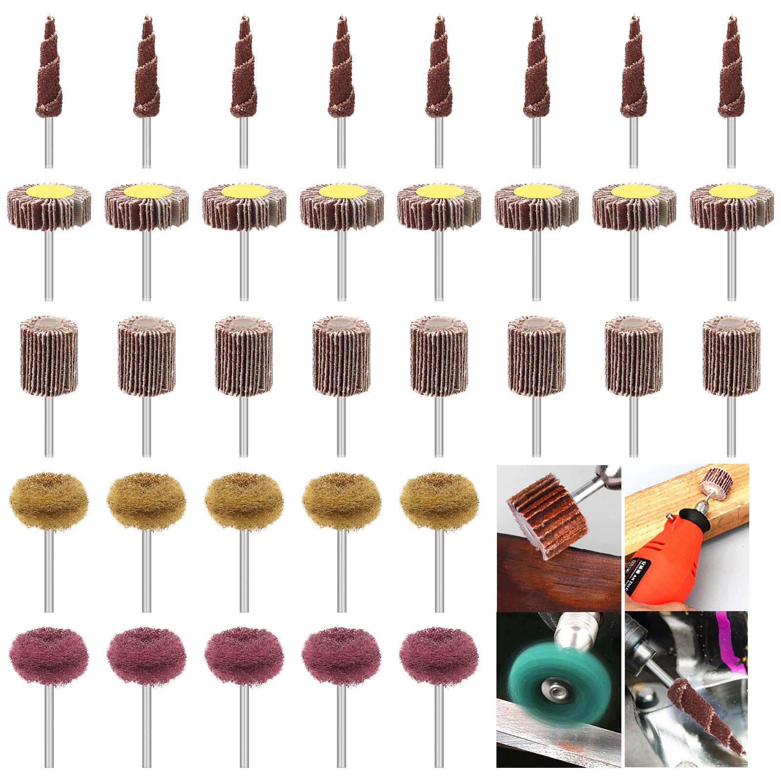 Keadic 14-teiliges Flap Wheel Set – 80 Grit, 1/4" Schaft, 7 Größen Inkl. Kegelschleifer
