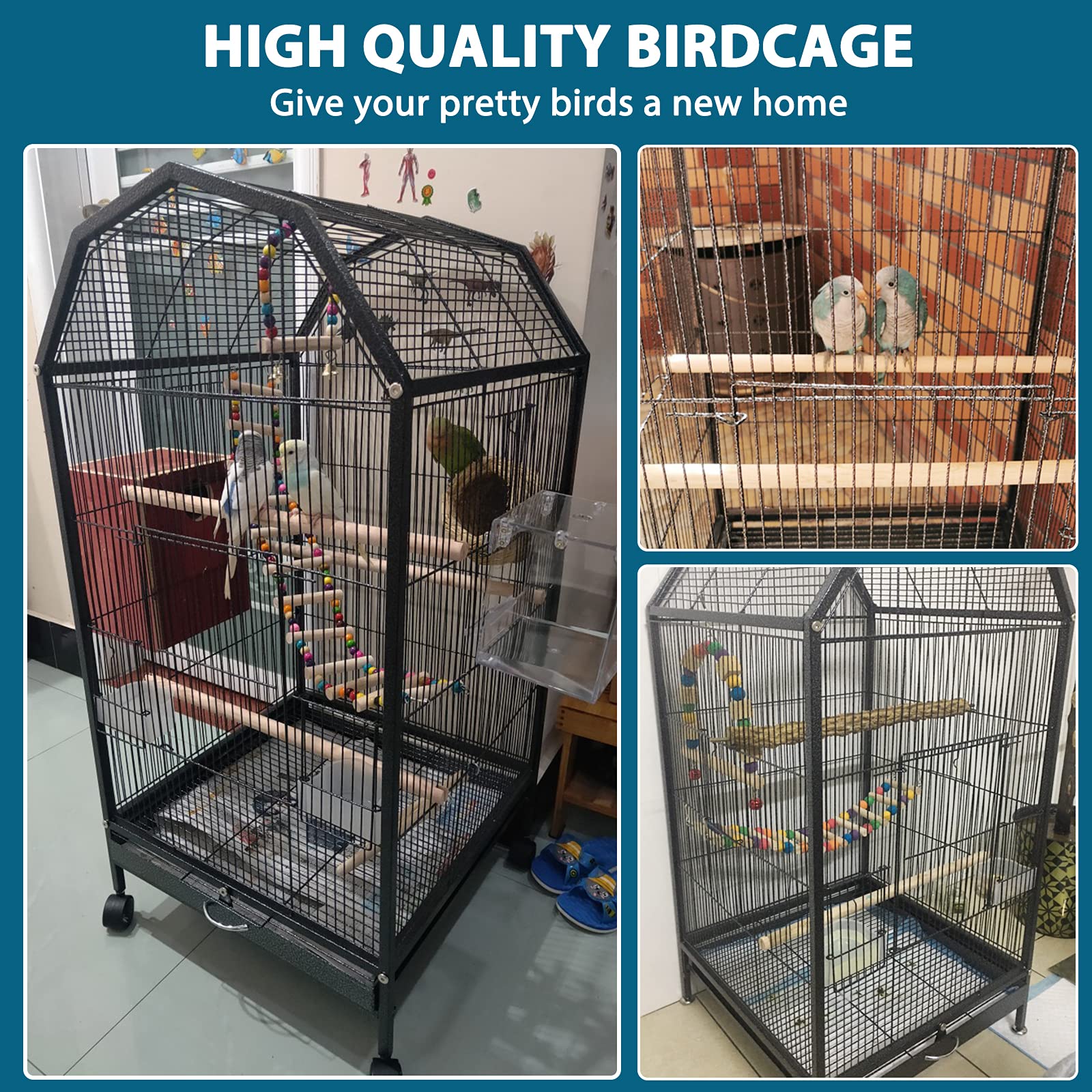 Olpchee Parakeet Bird Cage with Stand Metal Pet Bird Flight Cages Large