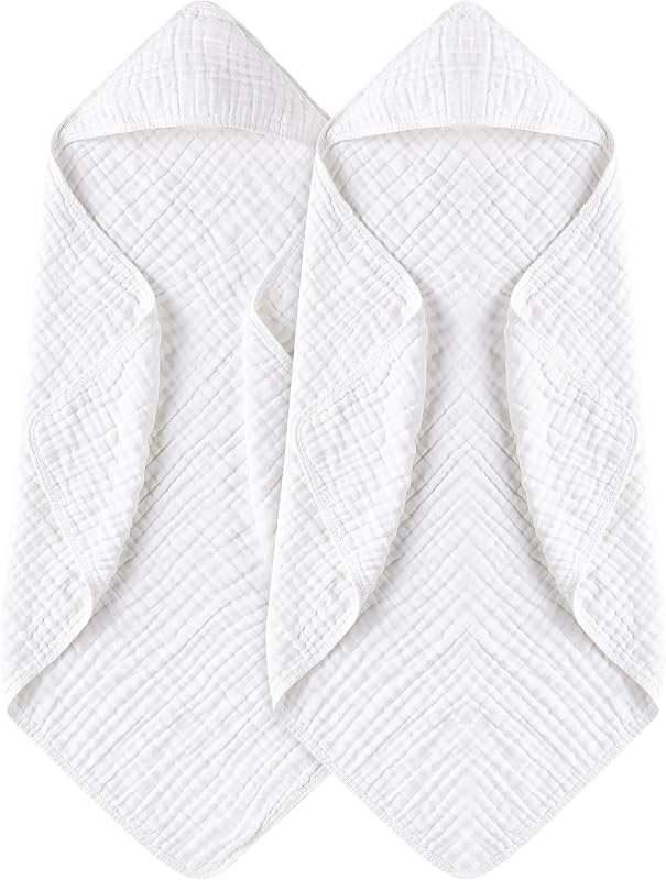 Yoofoss Toallas de bebé con capucha para recién nacido, paquete de 2, 100% muselina de algodón orgánico, toalla de baño para bebé con capucha para bebés, bebés, niños pequeños y niños, 32 x 32 pulgadas, suave y absorbente para recién nacidos, paquete de 2