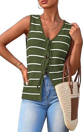 NALANISA Womens Sweater Vest Summer Tie Front Striped Cute Tank Tops Trendy 2026 Crochet Knit Beach Vacation Y2k Clothes