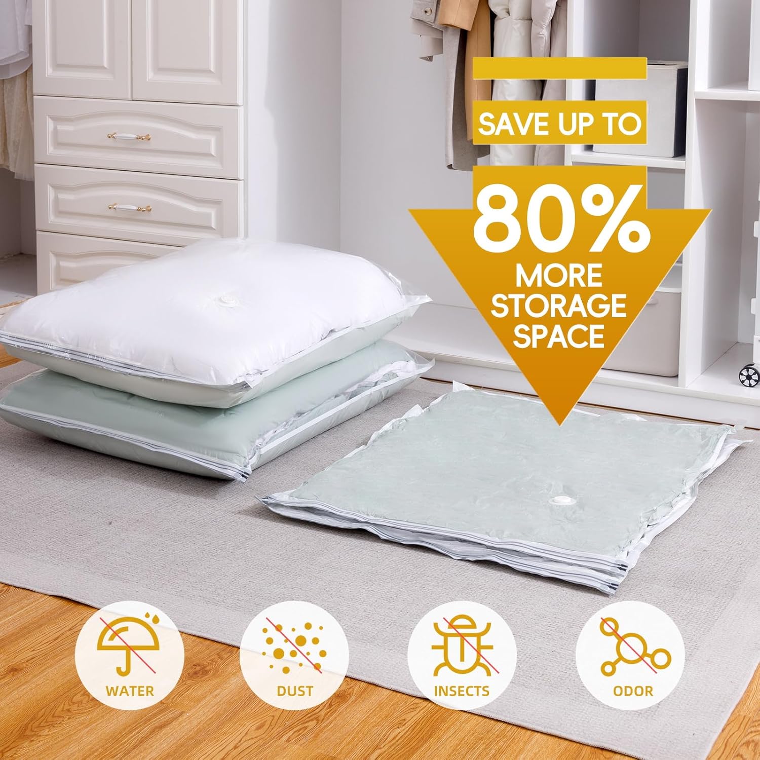 Vacuum Storage Bags with Electric Air Pump, 25 Pack (5 Jumbo, 5 Large, 5 Medium,10 Roll Up Bags) Space Saver Bag, Vacuum Sealer Bags for Clothes, Blanket, Duvets, Pillows, Comforters, Travel