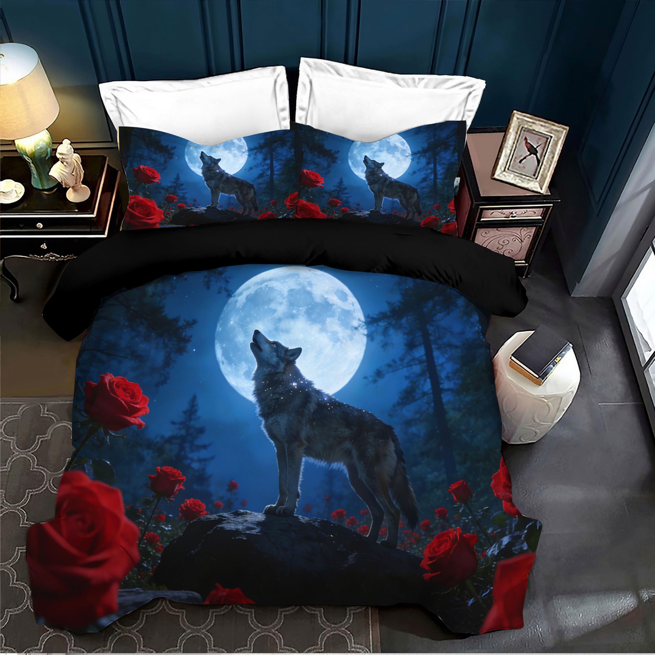 Set di biancheria da letto per lupi, serie di animali 3D con stampa di lupi rosa, set di trapunte in morbida microfibra per la decorazione della camera da letto per adulti (C, 220x240cm)