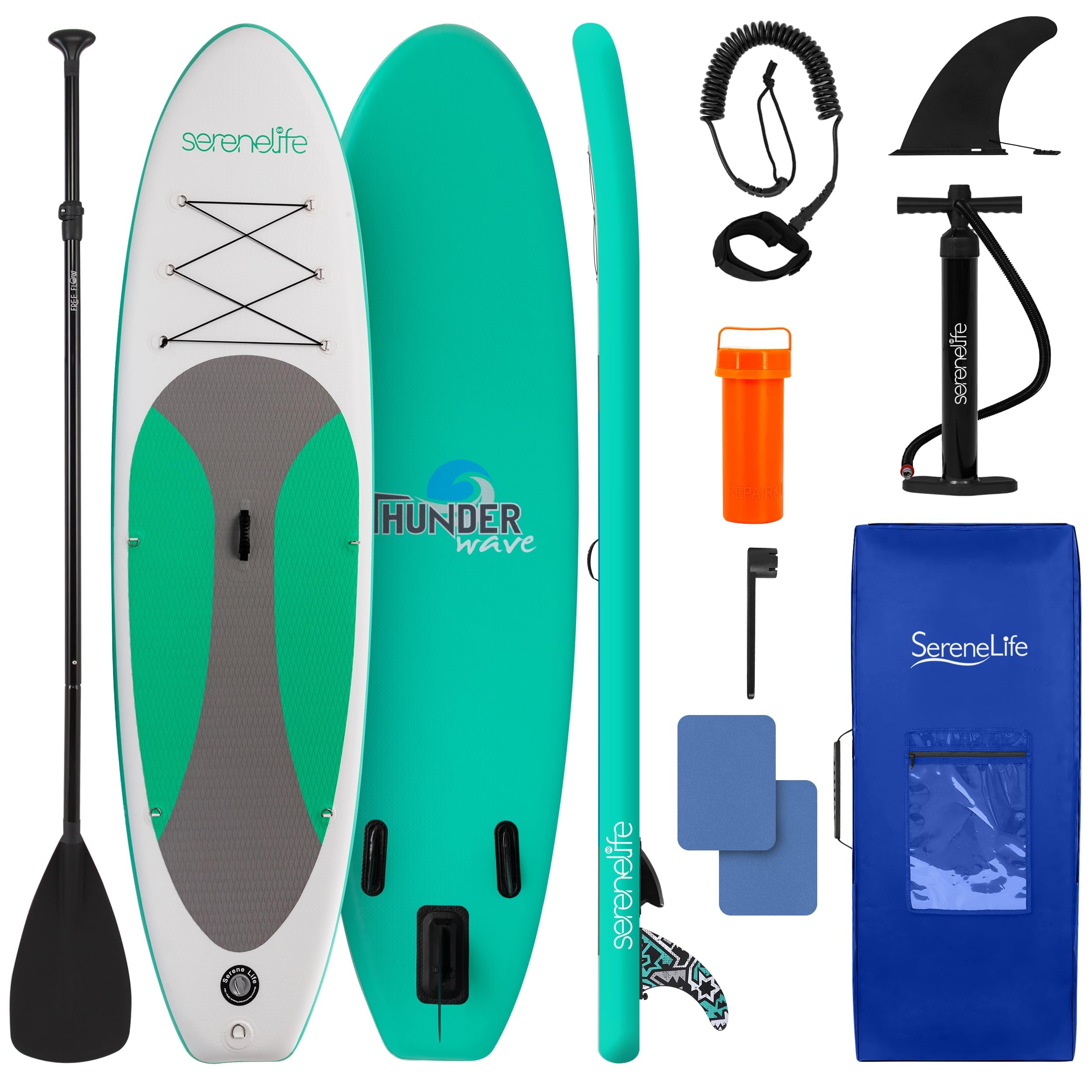 SereneLife Stand up Paddle Board Gonfiabile - Pagaia SUP Antiscivolo, Pompa, Cordino di Sicurezza e Accessori Giovani
