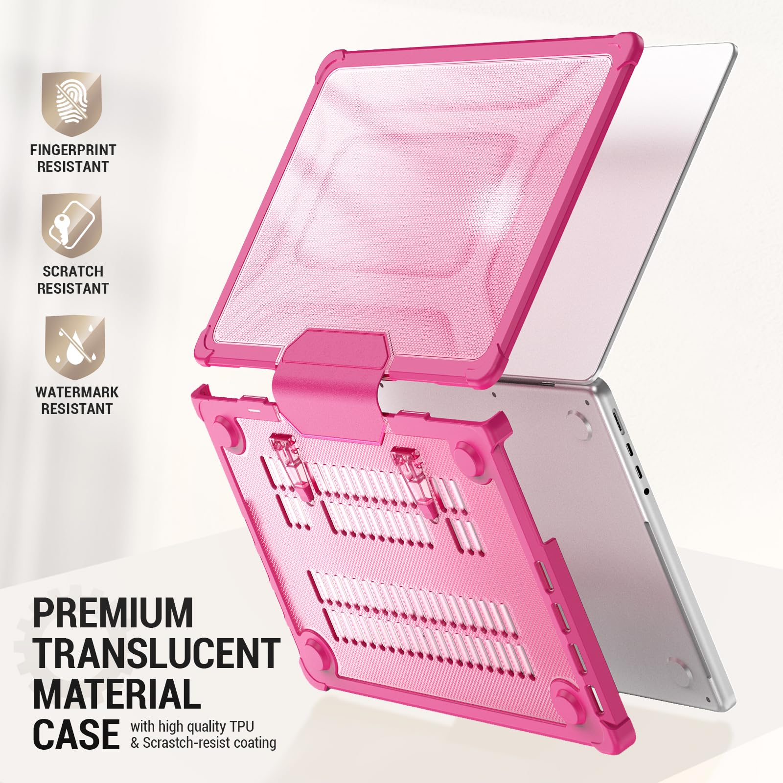 SEYMAC Case For MacBook Pro 14 Inch – Shock-Absorbing Protection With Built-in Kickstand & Transparent Design