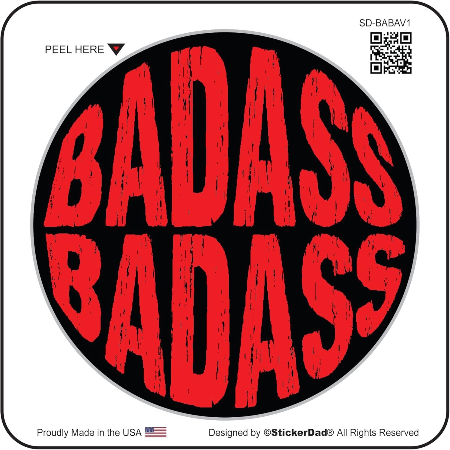 StickerDad® Badass Badass V1 Size: 2" Round Color: Black/RED - Full Color Printed Sticker for Hard Hat, Helmet, Windows, Walls, Bumpers, Laptop, Lockers, etc.
