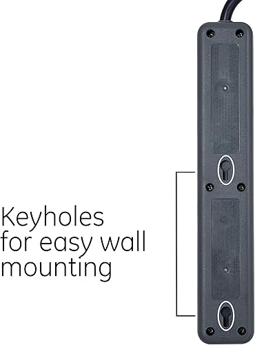 Miniatura 4 de GE home electric GE 62692 Protector SurGE de 6 tomas, cable de extensión trenzado de 4 pies, 840 julios, enchufe plano, certificación UL, negro