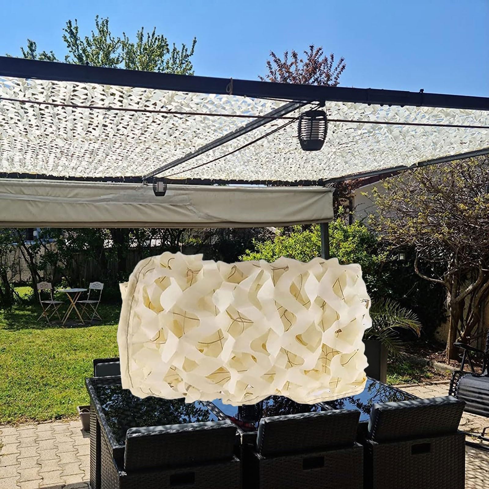 Generisch Beige Verstärktes Camouflage Netz Tarnnetz 1.5x2m für Terrasse, Tarnung Netz Bundeswehr Partydekoration Tarnnetz, Camping Jagd Sonnenschutz Sichtschutz Schattennetz für Garten