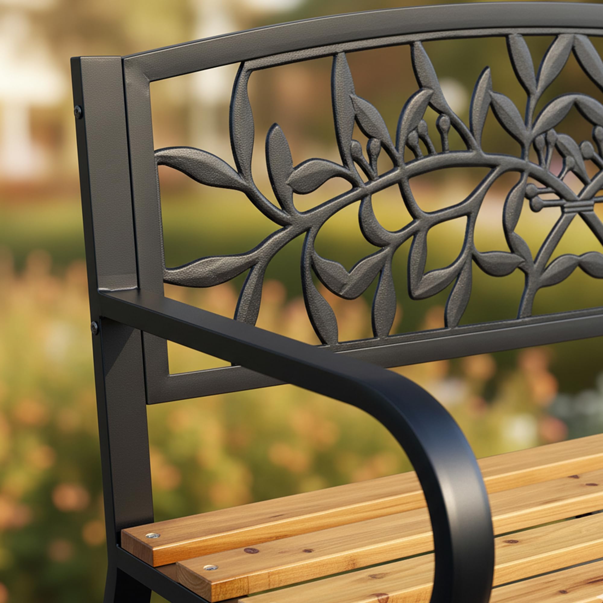 AKORD Panchina da Giardino REO con Gambe in Ghisa e Legno Verniciato | Panca da Esterno | Panchine Esterna con Bracciolo | Panche Moderno Resistente alle Intemperie | Larghezza 118 cm | Nero